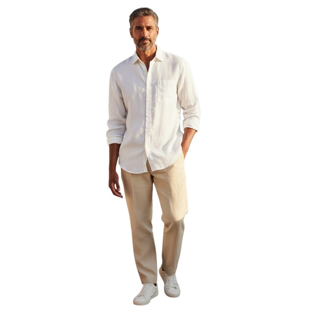 Haris Cotton Quiet Luxury 100%Linen Mens size‎ Small Coastal Preppy Beachy Shirt